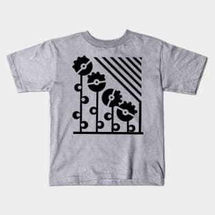Black Mechanical Flowers - Heather Kids T-Shirt